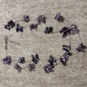 Silver Tone Double Strand Amethyst Necklace